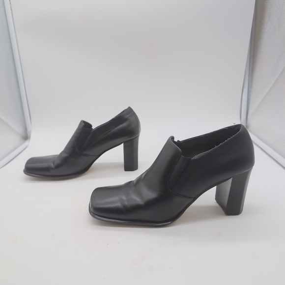 Vintage Sam & Libby Sz 8.5 Block Heel Black Leather Women's Shoes - Picture 4 of 10
